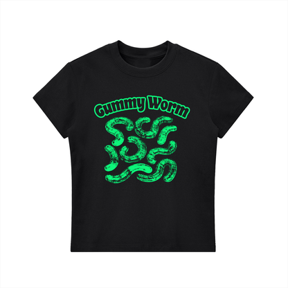KayGLive - Womens Neon Green Gummy Essential Bodycon Crewneck T-Shirt