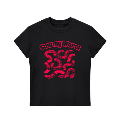 KayGLive - Womens Red Gummy Essential Bodycon Crewneck T-Shirt