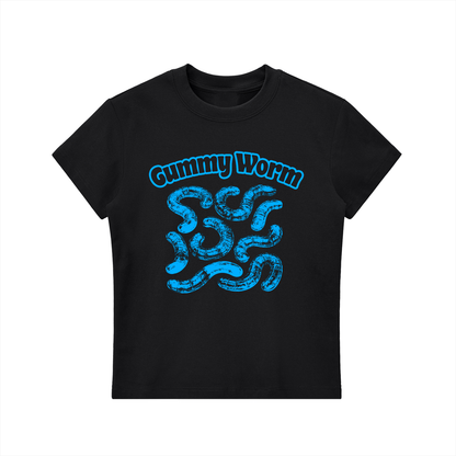 KayGLive - Womens Bright Blue Gummy Essential Bodycon Crewneck T-Shirt